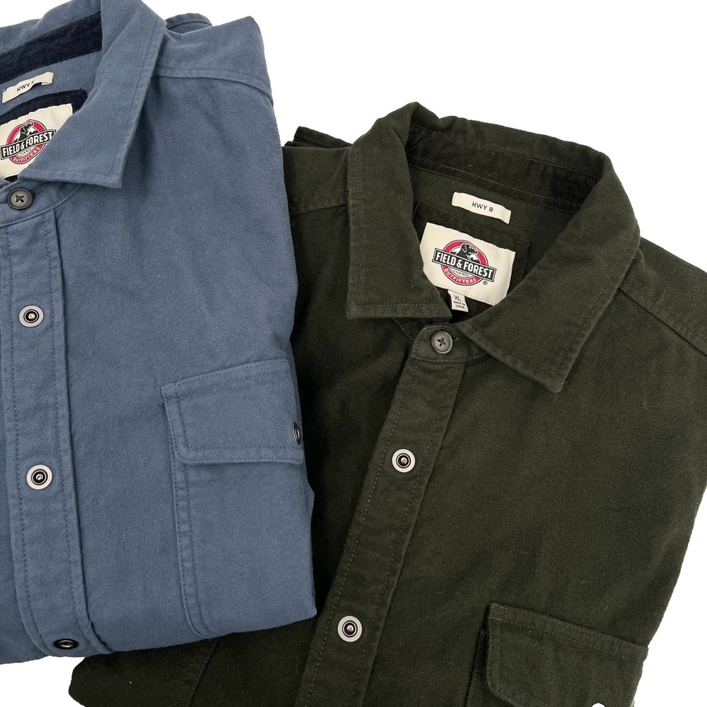 FIELD & FOREST Men's XL Hwy 8 LOT OF 2 Long-Sleeve Snap-Front Chamois Shirts EUC
